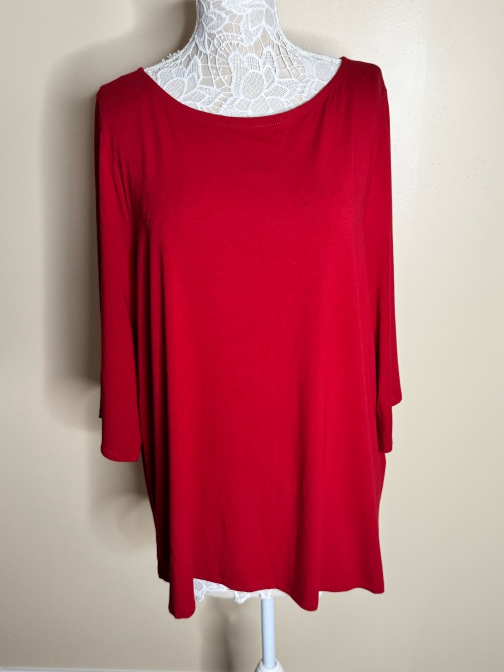 Eileen Fisher Woman Red Viscose Jersey Long Sleeve Knit Top Plus Size 2X